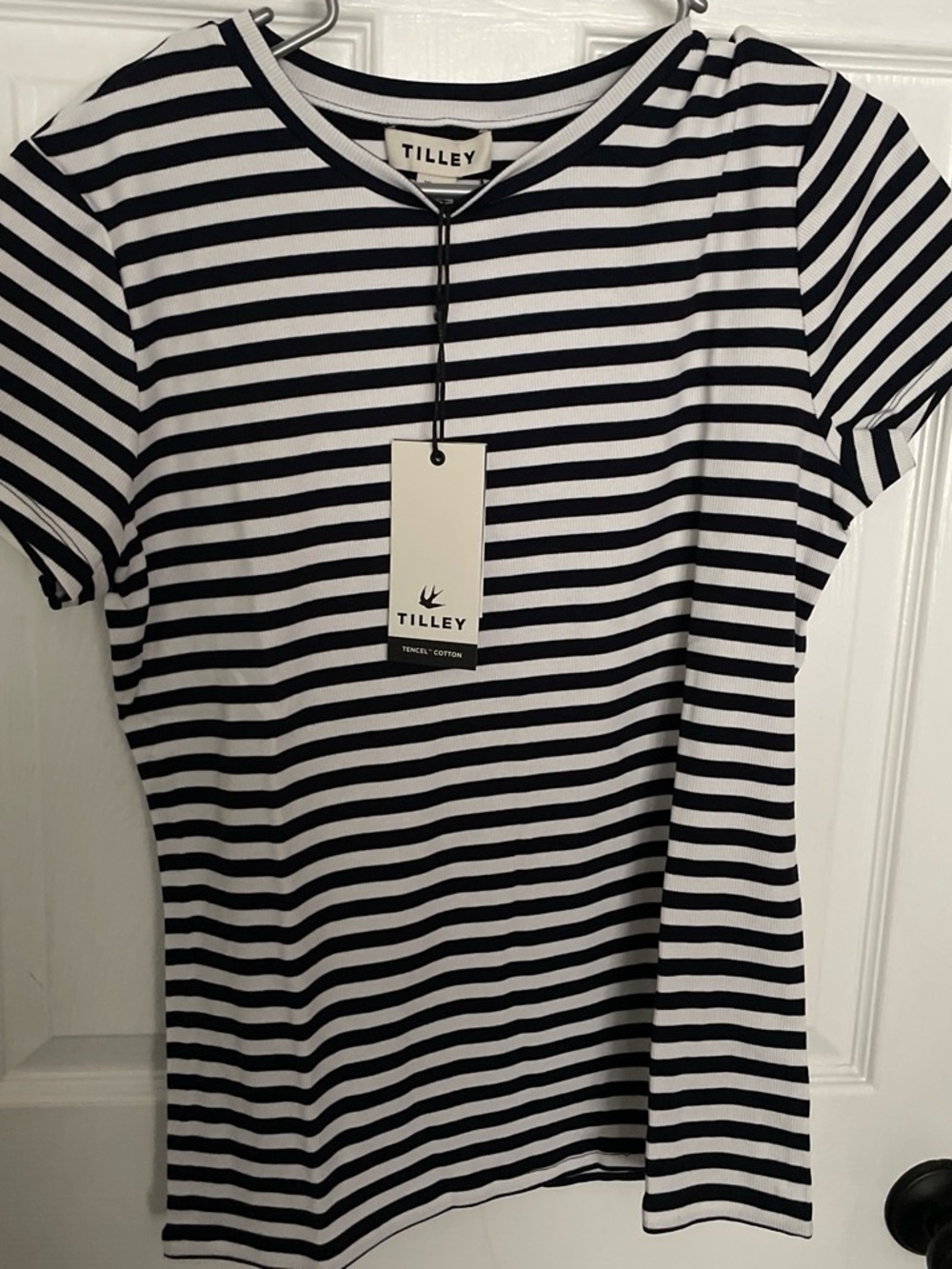Women's Black & White Striped Crew Tee